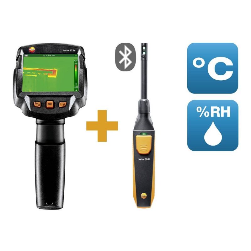 Testo 872s termokamera s Bluetooth vlhkostní sondou Testo 605i pro detekci plísní v budovách